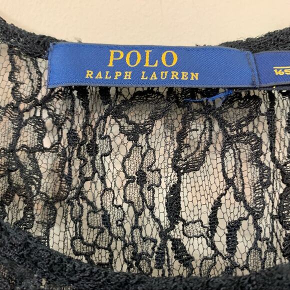 Polo Ralph Lauren Blue Label Belted Illusion Lace A-Line Black Dress - Picture 3 of 7